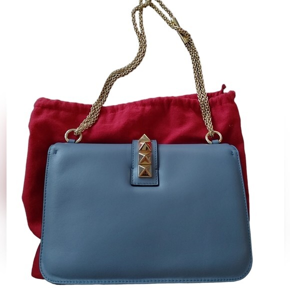 Valentino Garavani Blue Leather Rockstud Glam Lock Bag | eBay