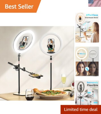 Professional 12-Inch Ring Light with Adjustable Brightness & Color Temperature