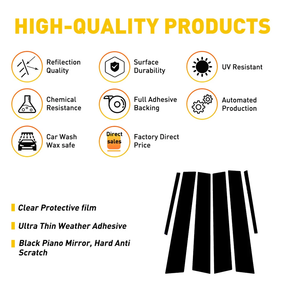 Juego de 6 postes de pilar negros para Dodge Charger 2011-2021 kit de cubierta de piano para molduras de puerta Foto 3 de 4