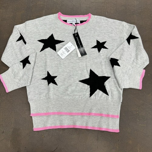 Central Park West KID Girls 10 Gray w/Navy Stars and Hot Pink Trim Sweater - Picture 3 of 13