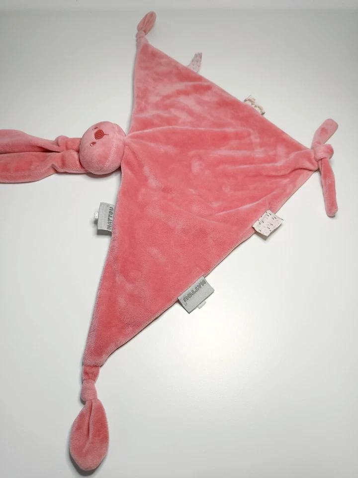 Doudou Plat/Mouchoir Triangle Lapin Lapidou Rose Corail Attache Tétine - Nattou - Photo 2/4