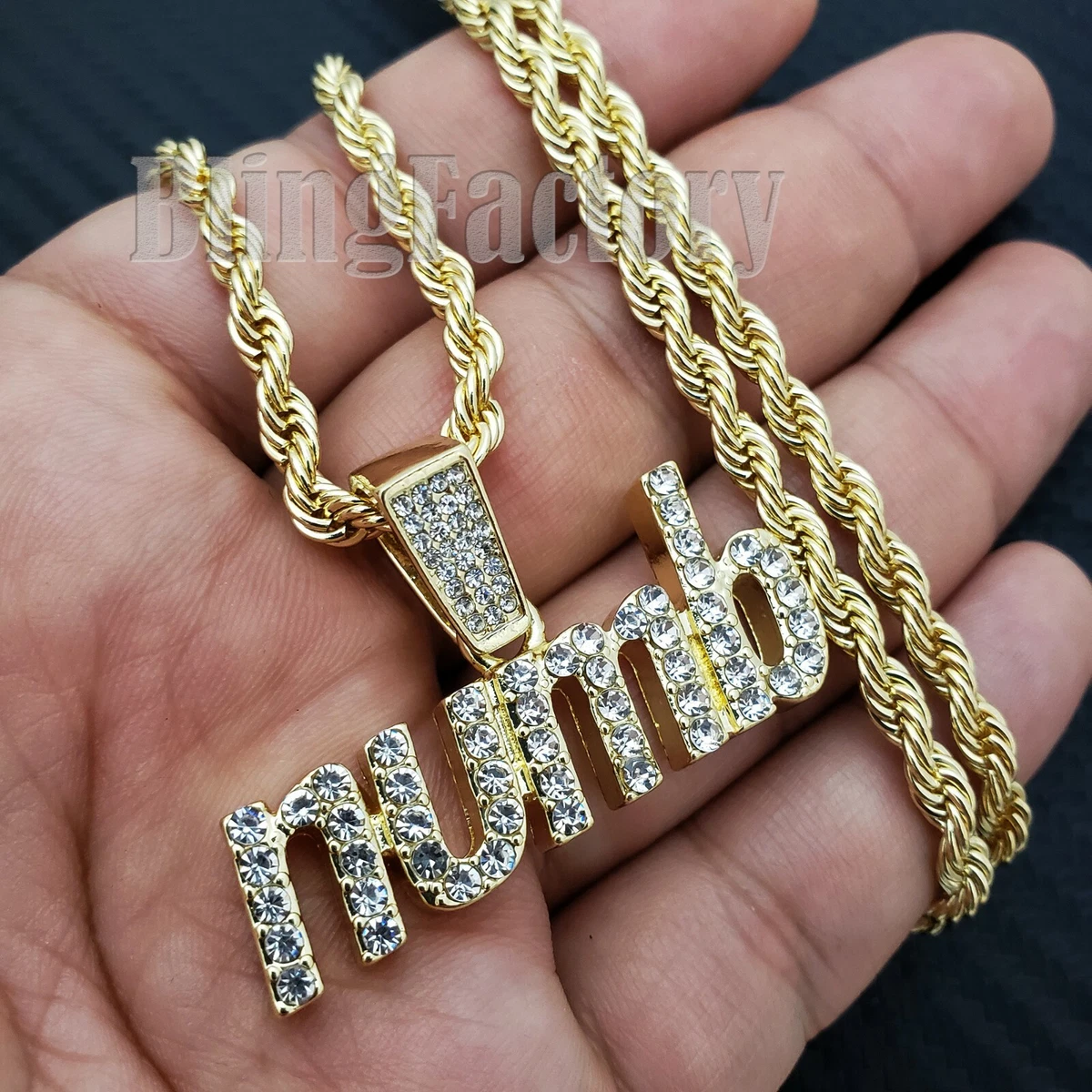 Iced Hip Hop Gold PT numb Pendant 4mm 24