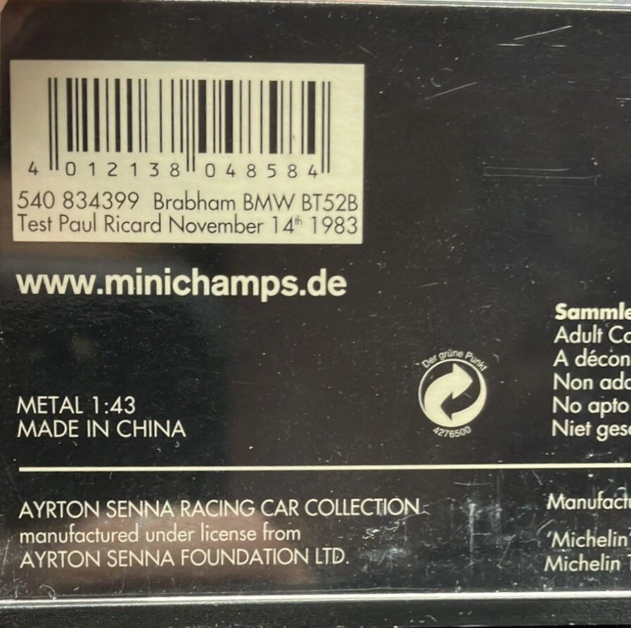 Minichamps 1/43 Brabham BMW BT52B Test Paul Ricard 1983 Ayrton Senna 540834399 Foto 4 de 4