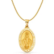 14K Yellow Gold Milagrosa Charm Pendant & 1.7mm Flat Open Wheat Chain Necklace