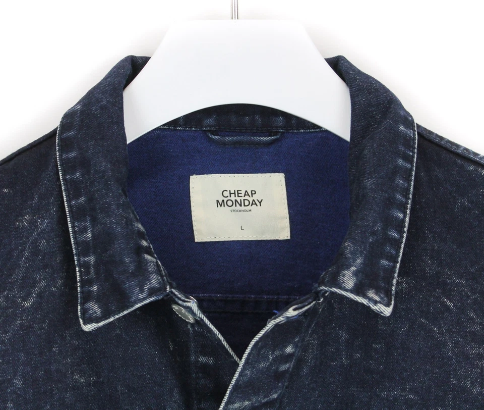 Cheap Monday Stapie Denim Sulphur Blue Jacket Men Large New Buttoned Polo - Image 4 of 4