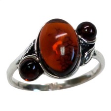 DELIGHTFUL NATURAL BALTIC AMBER 925 STERLING SILVER RING SIZE 5-10