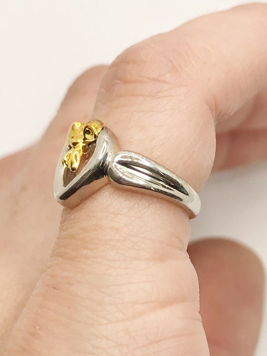 Tiffany & Co. 18KYG & SS 1991 Heart Bow Ring Size 3.5 | eBay