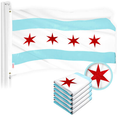 Chicago Flag 4x6 FT 5-Pack Embroidered 300D Embroidered By G128