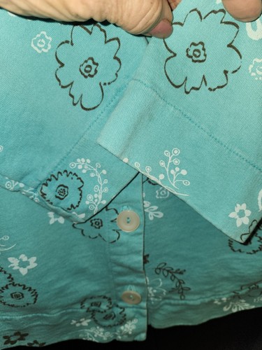 Fresh Produce Medium Womens Teal Floral Button Knit Jacket - Picture 3 of 6