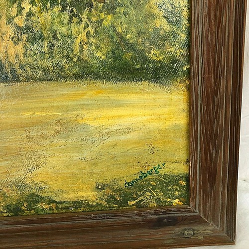 Pintura impresionista enmarcada al óleo sobre lienzo Lago Woods firmada por Donneberger - Imagen 4 de 10