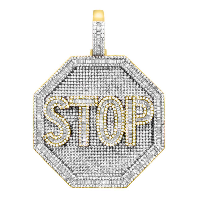 Bling Bling STOP Sign VVS CZ Hip Hop Iced Out Pendant Luxury Streetwear Charm