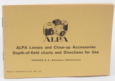 Original Alpa Lenses & Close-Up Accessories Depth-of-Field Charts & Directions