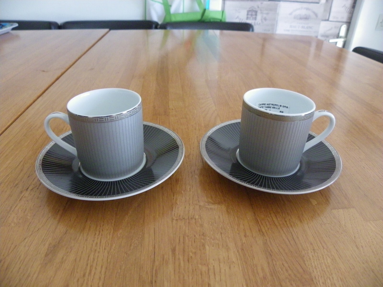 Christofle Metropolis lot de 2 tasses et sous-tasses à café design