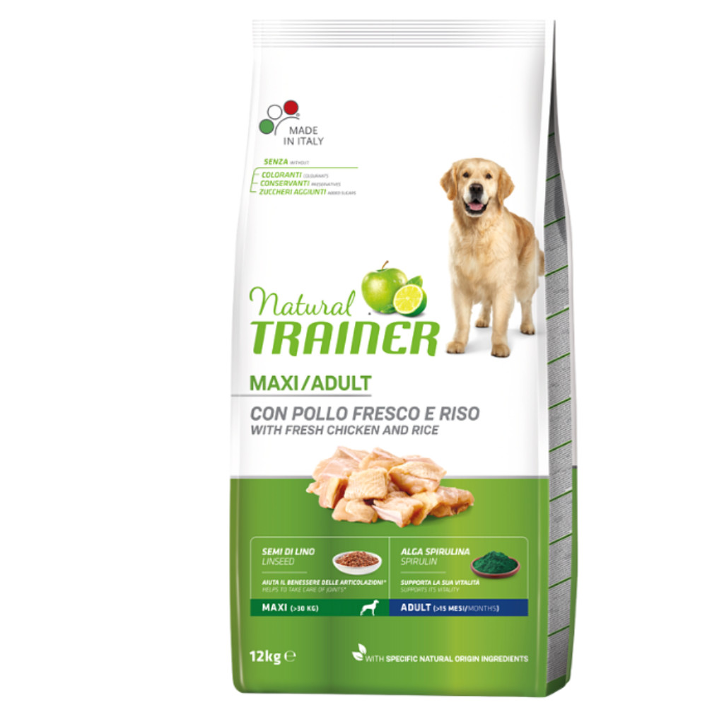Natural Trainer Maxi Adult Pollo e Riso 12kg - Crocchette Cani Taglia Grande