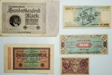 Mixed Lot Of 5 World Paper Money Germany, Italy, Military Certification, Brazil