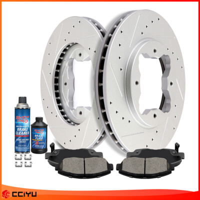 Front Drilled & Slotted Brake Rotors and Ceramic Pads For 1990-1997