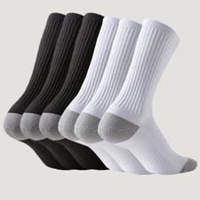  Men Crew Athletic Calf Work Plain Solid Sport Balck White Boots Socks 2/4 Pairs