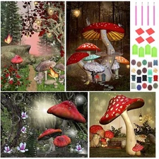 4 Sets Mushroom Diamond Art Kits for Adults Kids Beginners Forest Diamond Art...