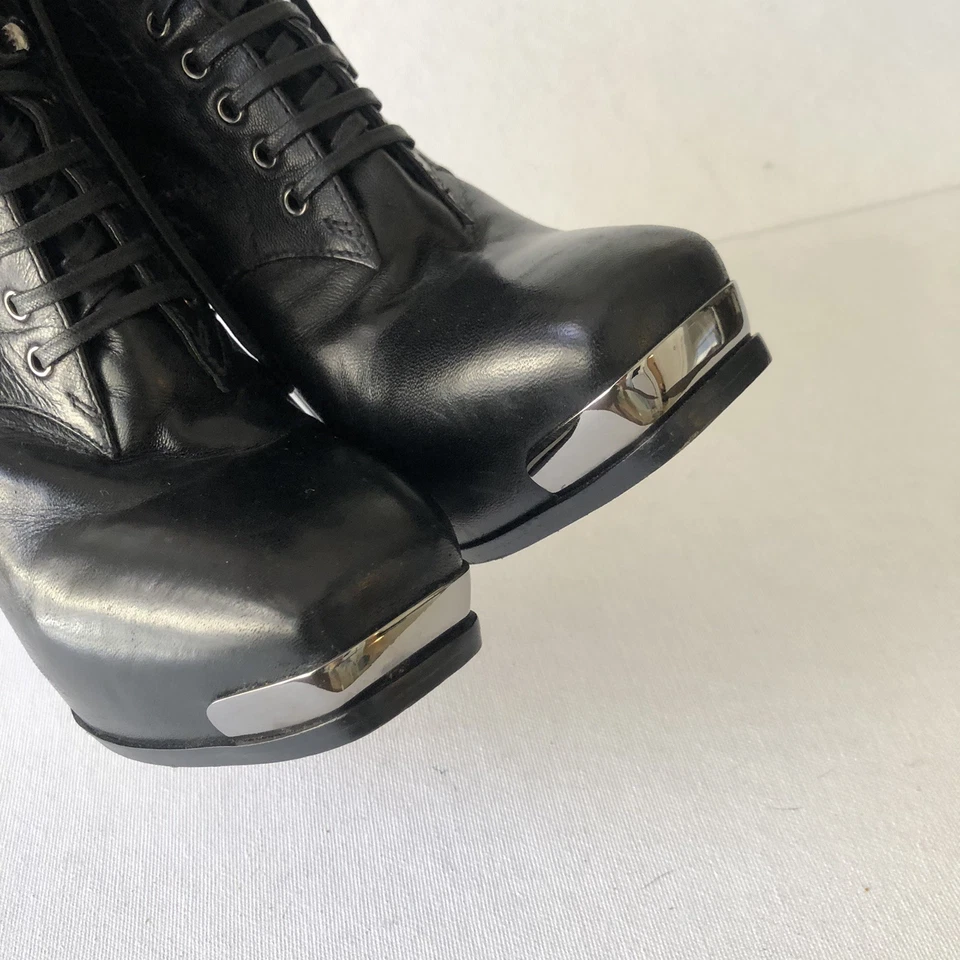 Botas De Tacón Alto Elegantes De Cuero Negras Con Cordones Miu Miu Talla 38.5 - Imagen 4 de 4