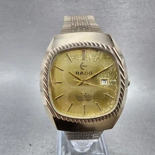 Rado Balboa V Watch Men 34mm Gold Dial Gold Tone Rectangle New Battery VTG