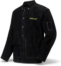 Leather Welding Jacket Black;Heavy Duty Safety Jacket;Heat and Flame Resistant