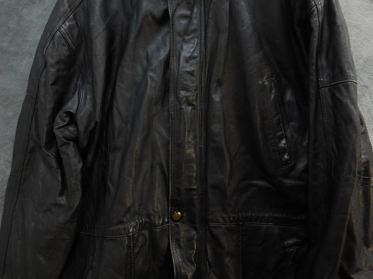 Leather Jacket Mens 2XL Tall Black Stand Collar Quilted Lined Zip