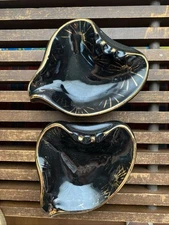 Vintage Black and Gold Ceramic Ashtray Mid Century Made In USA Lot Of 2