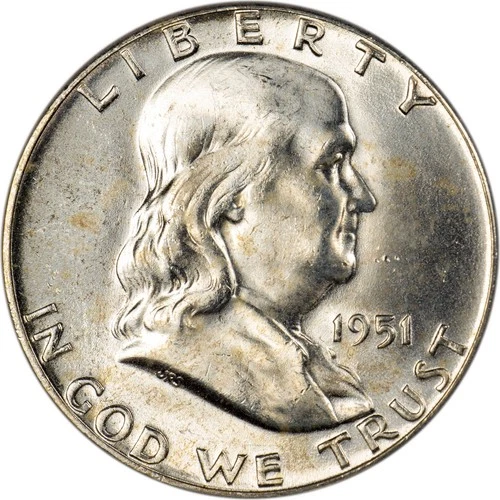 1951 Franklin Half Dollar -GEM BU - Milk Spotting!