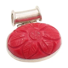 925 Sterling Silver Vintage Pendant Modernist Carved Floral Petal Charm  PT25325