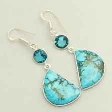 Turquoise Blue Topaz Gemstone Handmade Drop Dangle Earrings Jewelry 2