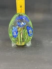 Murano Art Glass Paperweight ITALY Cobalt Blue Morning Glory Flowers Egg Vintage