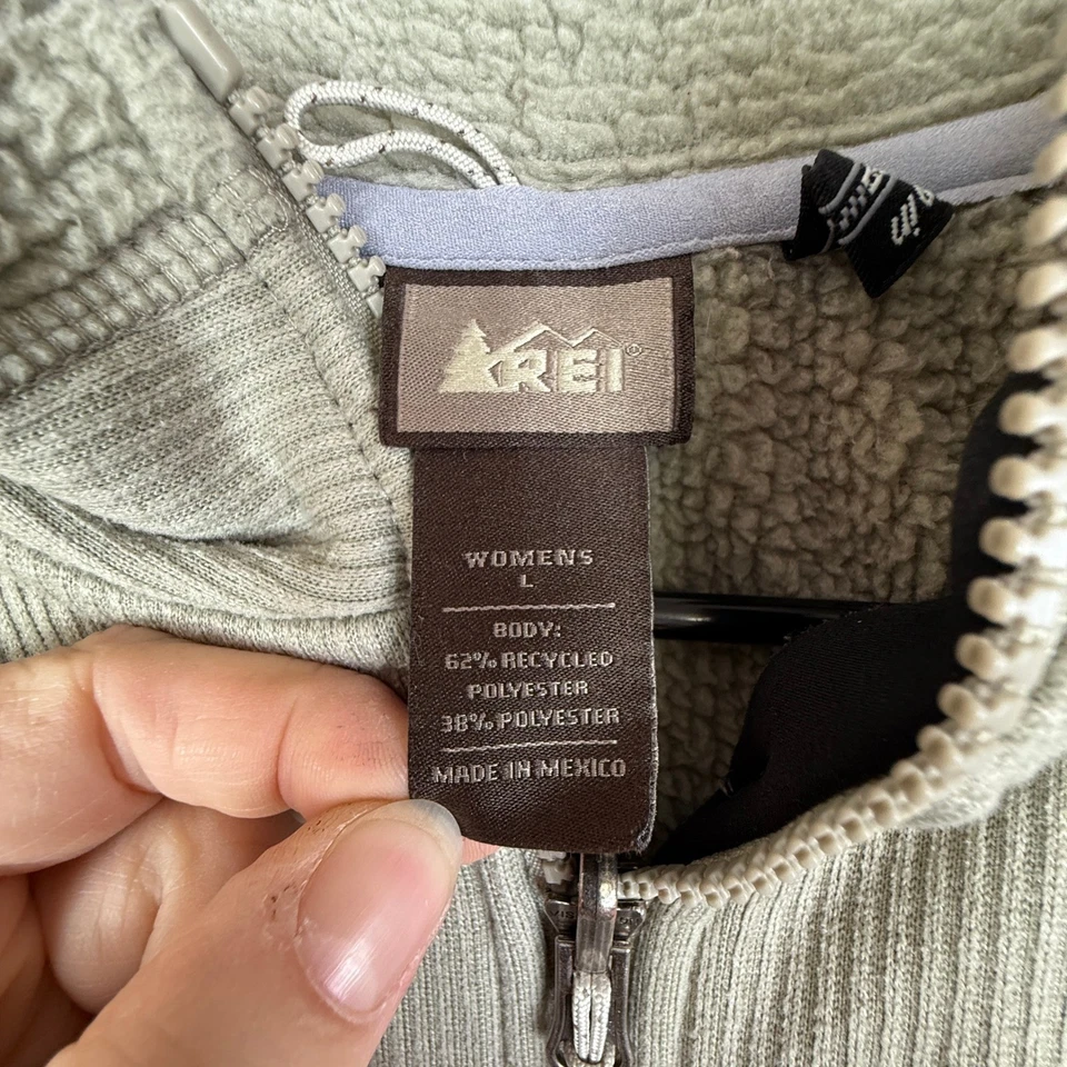 REI Co-op Womens Fleece Full Zip Jacket Sand Beige Ribbed Outdoor Athletic L - Image 3 of 4