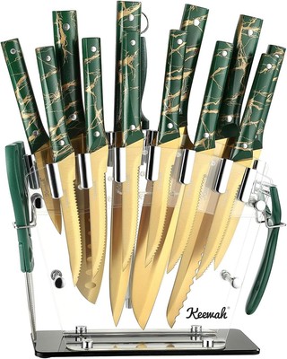 Keewah Knife Set, 16 Piece Kitchen Knives set with 16 Set - Gold 