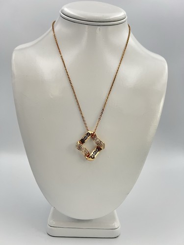 18K Gold Plated Chain Necklace Greek Key Pendant Glass Rhinestone Casual Dainty - Picture 10 of 10