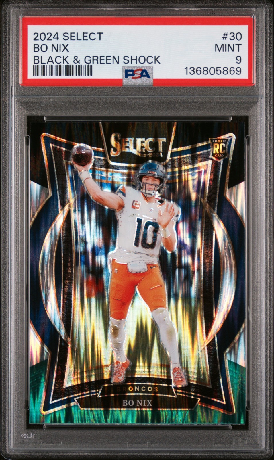 BO NIX ROOKIE CARD BLACK & GREEN SHOCK PRIZM #30 RC 2024 SELECT PSA 9 MINT