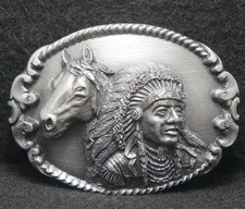 XA25115 NOS VINTAGE 1990 NATIVE AMERICAN INDIAN  HORSE ARTWORK BELT BUCKLE