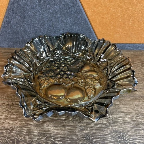 Federal Glass Fruit Base Pioneer Carnival Glass Wavy Sawtooth Edge Bowl 11"