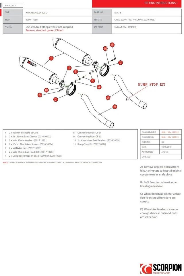 Par deslizante redondo de escape Scorpion aço inoxidável Kawasaki ZZR 600 D 1990-98 - Imagem 2 de 4