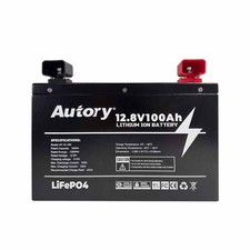 Autory 12.8V 100Ah LiFePO4 Lithium Iron Battery Metal Case Mount Bracket for RV