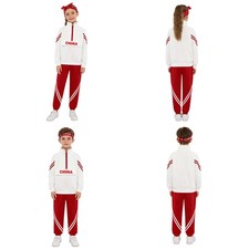 Kids Sweatsuit School Costume Half Zip-Up Outfit Elastic Waistband Set Stage
