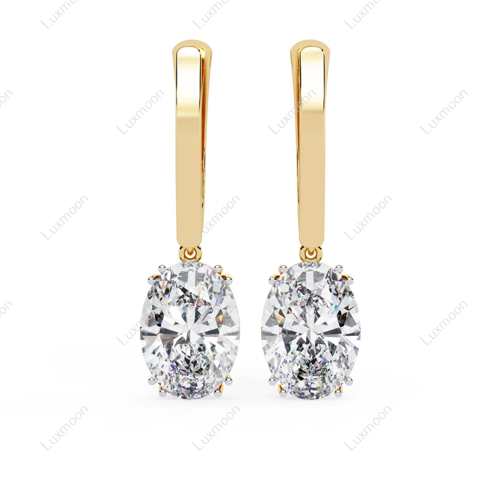 Lab-Created 1.70 Ct Oval Cut White Diamond Hoop/Huggie Earring 10K Yellow Gold - Image 4 of 4