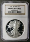 2005 W Proof $1 American Silver Eagle Dollar NGC PF70 Ultra Cameo
