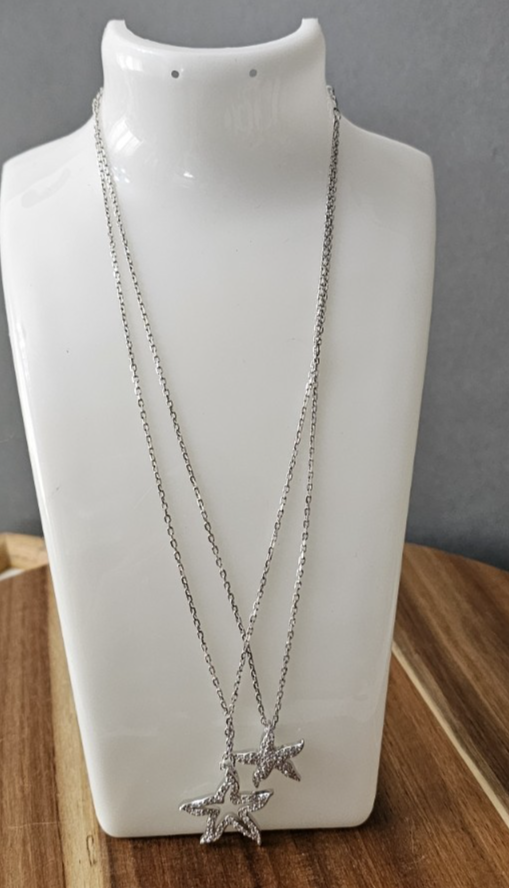 Swarovski Silver Double Strand With Double Star Holly Starfish