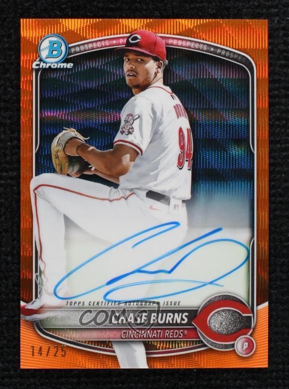2025 Bowman Chrome Prospect Orange Wave Refractor 14/25 Chase Burns #CPA-CB Auto