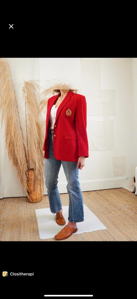 Ralph Lauren Vintage Red Blazer Women’s Size 12 – Gold Buttons Crest Logo - Image 2 of 4
