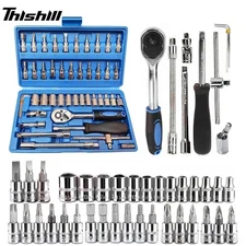 46PCS Socket Spanner Tool Set Kit Ratchet Wrench Combination AutoCar Repair Tool