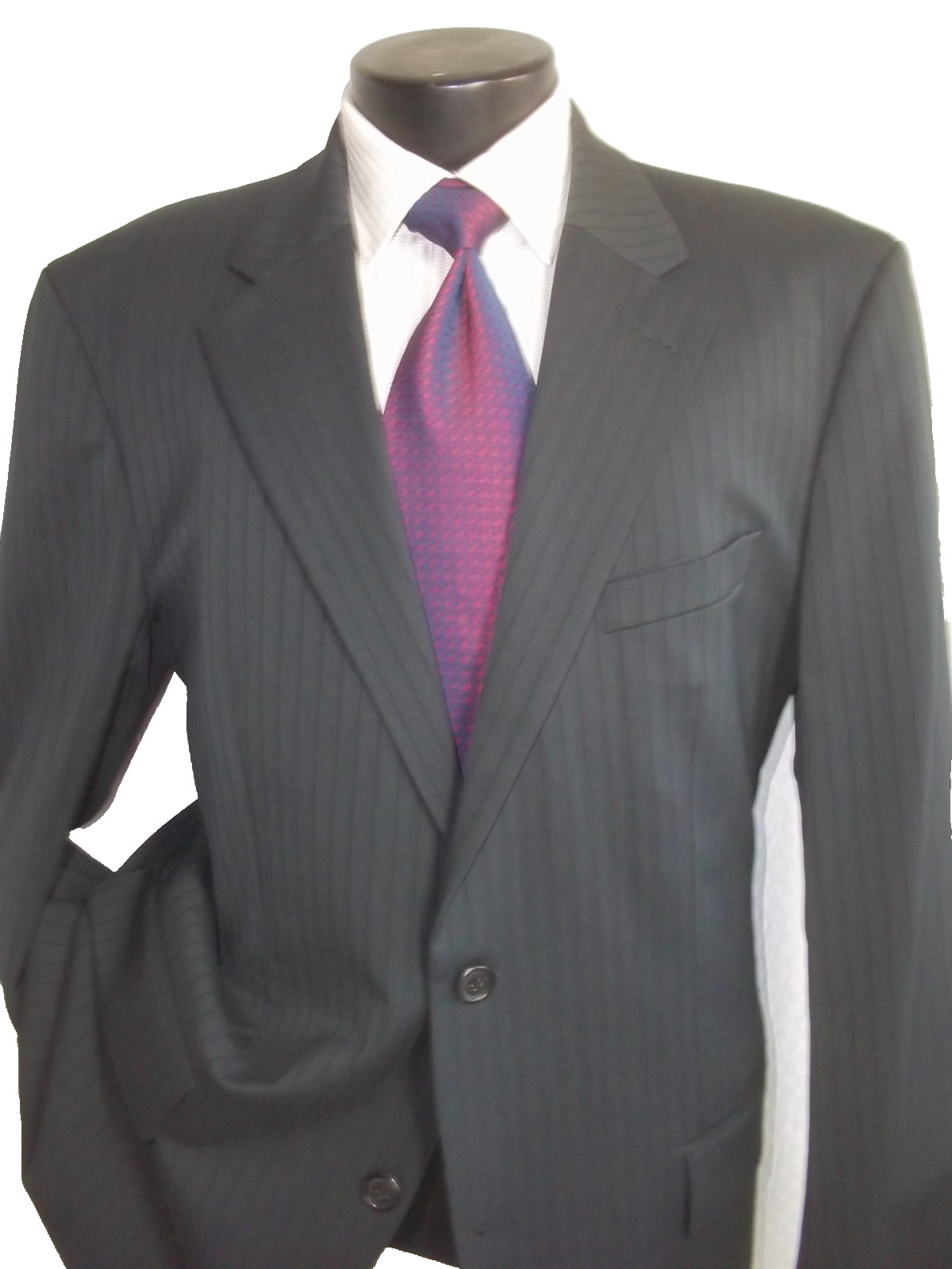 ( Hugo Boss pale black shadow striped 2buttons wool suit 44L~Pants W36" x 33"L ) thumbnail 4