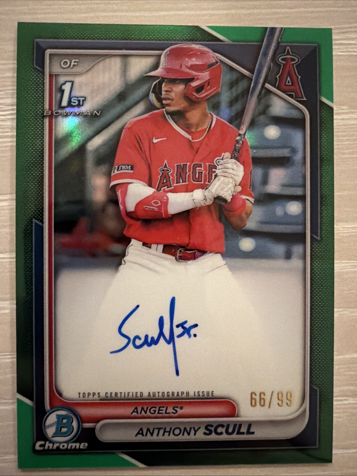 2024 Anthony Scull 1st Bowman Chrome Auto Green Lava Refractor /99 Angels