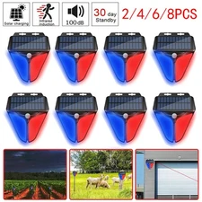 2-8PKS Solar Alarm Strobe Light Motion Sensor Lamp Waterproof Security Outdoor