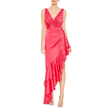 Mac Duggal NWT Asymmetrical Ruffled Hem V-Neck Dress in Hot Pink Size 4